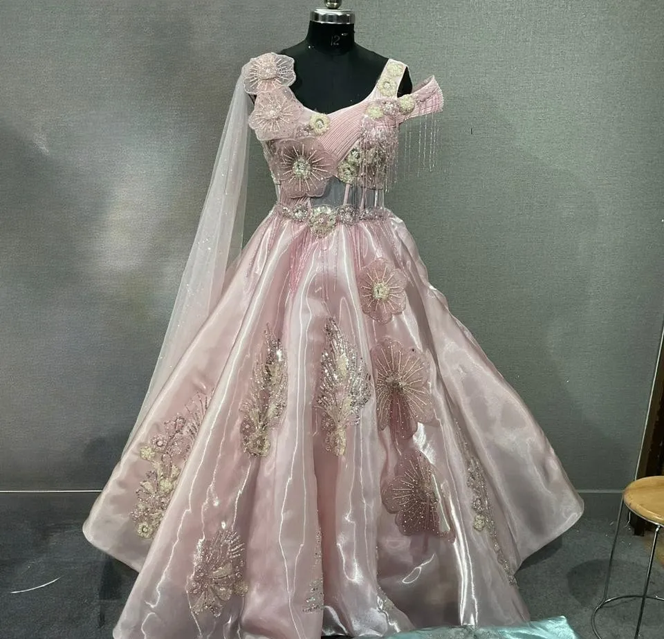 Blush Pink Floral Crystal Ball Gown - Image 6