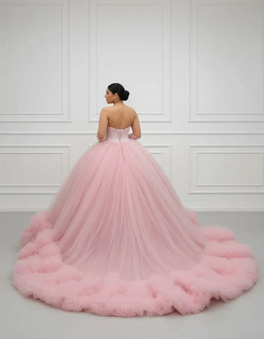 Blush Cloud Strapless Tulle Couture Gown - Image 3