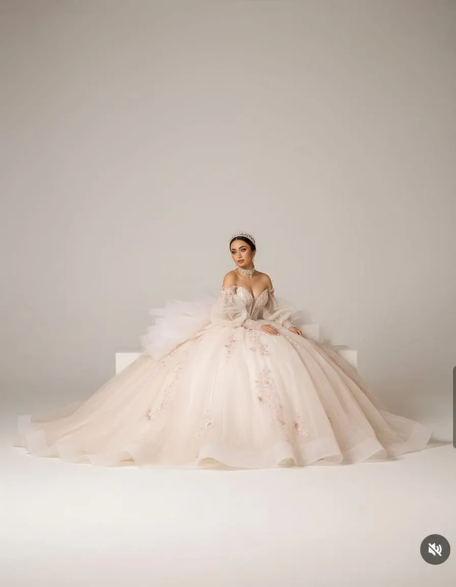 Ivory Rose Ruffle Couture Tulle Ball Gown - Image 5