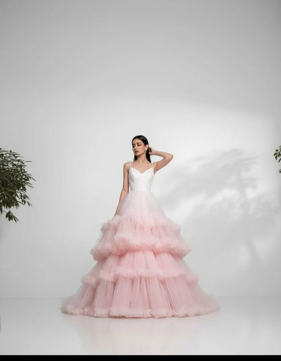 Blush Cascade Layered Tulle Elegance Gown - Image 3