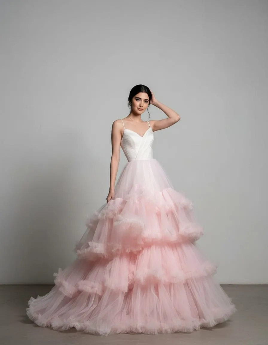 Blush Cascade Layered Tulle Elegance Gown - Image 4