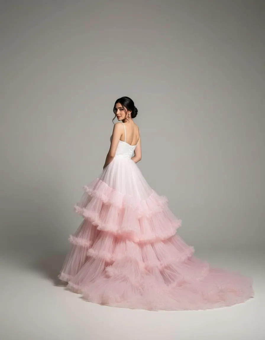 Blush Cascade Layered Tulle Elegance Gown - Image 5