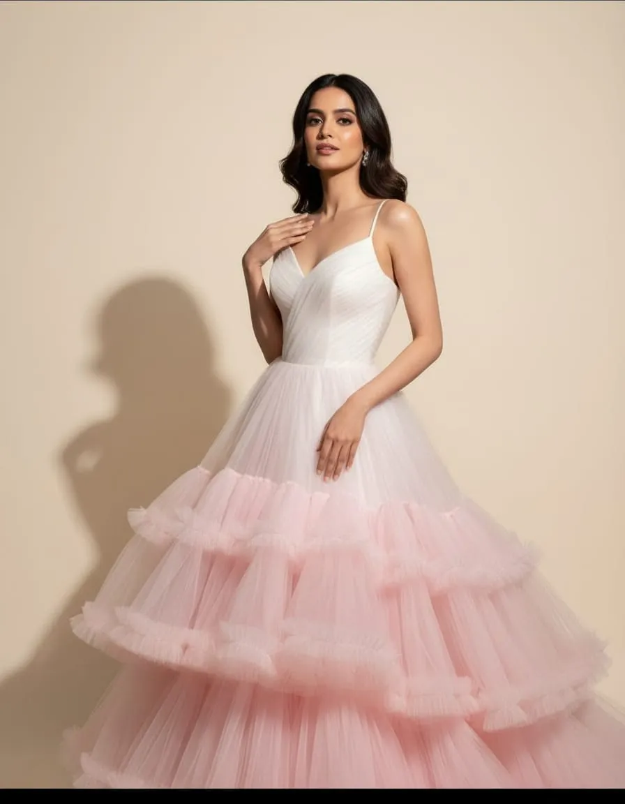 Blush Cascade Layered Tulle Elegance Gown - Image 6