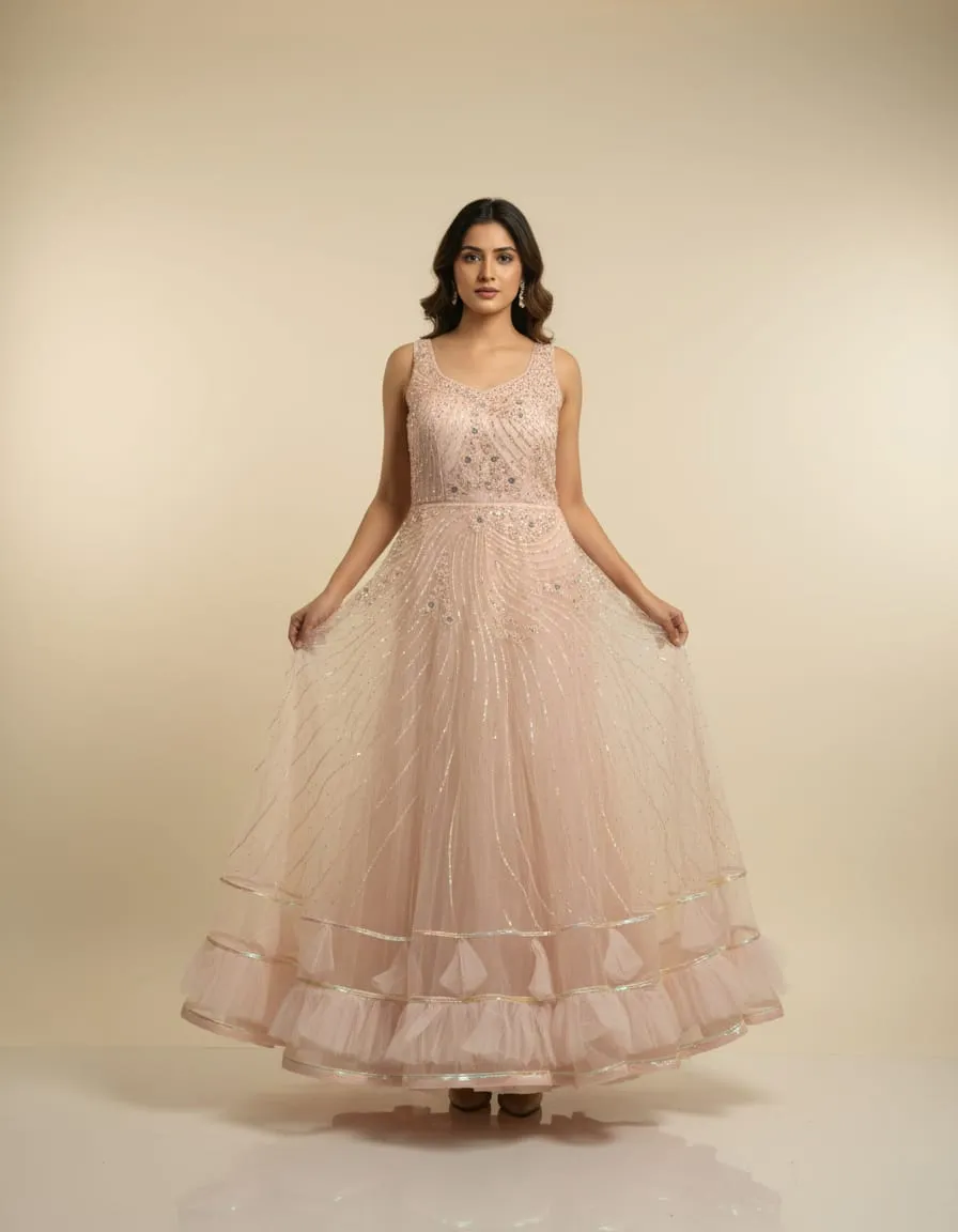 Blush Aurora Crystal Ruffle Ball Gown - Image 4