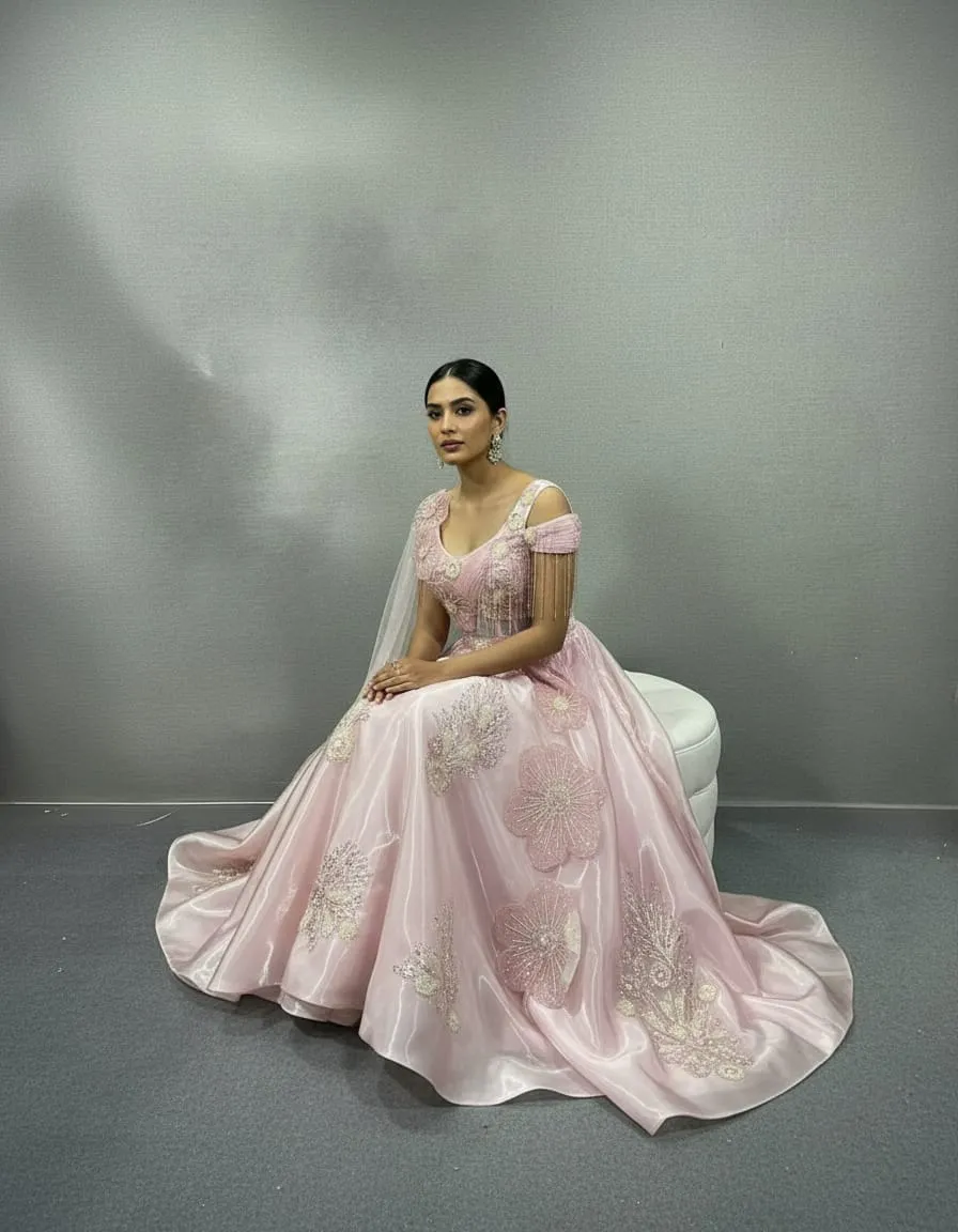 Blush Pink Floral Crystal Ball Gown - Image 4