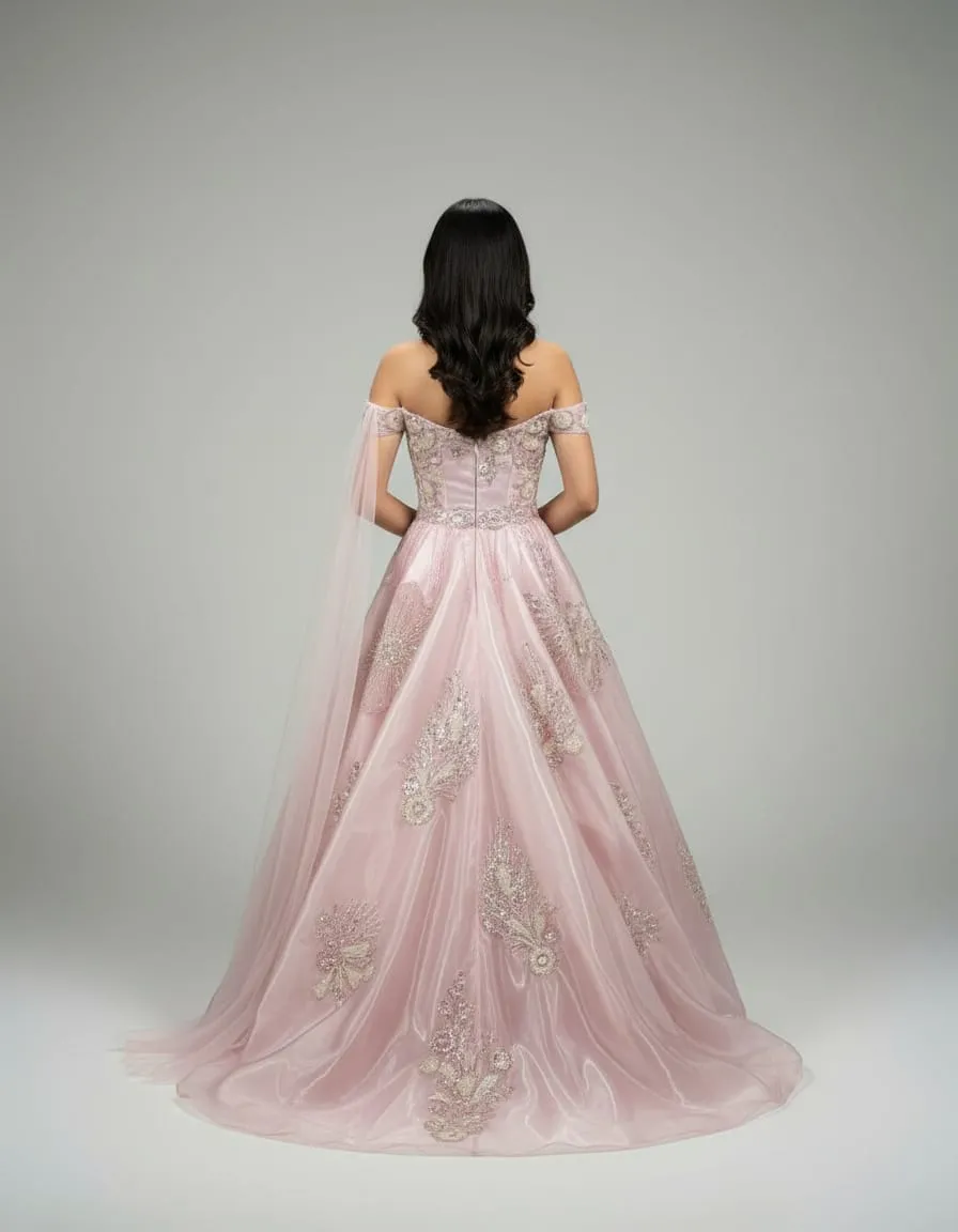 Blush Pink Floral Crystal Ball Gown - Image 5
