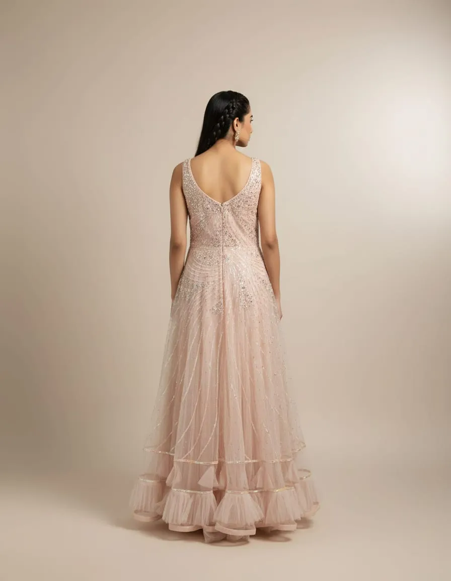 Blush Aurora Crystal Ruffle Ball Gown - Image 3