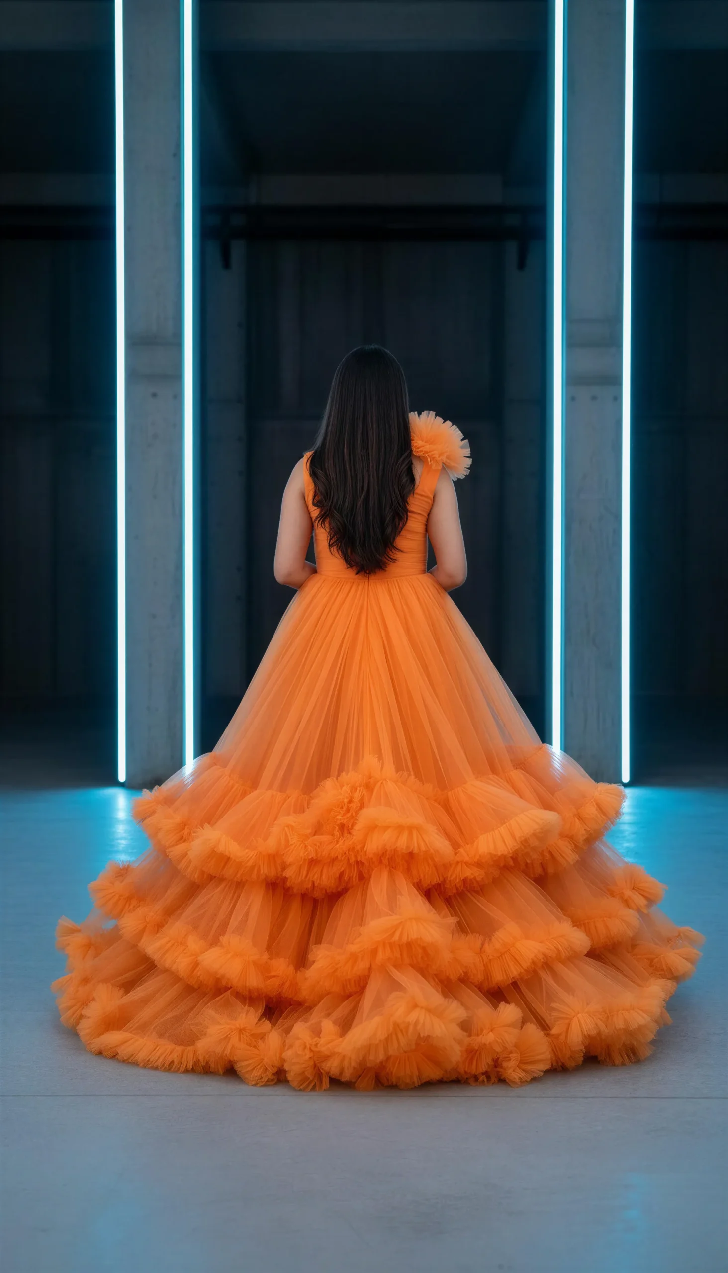 Tangerine Ruffle Ball Gown – Premium Tulle Party Dress - Image 4