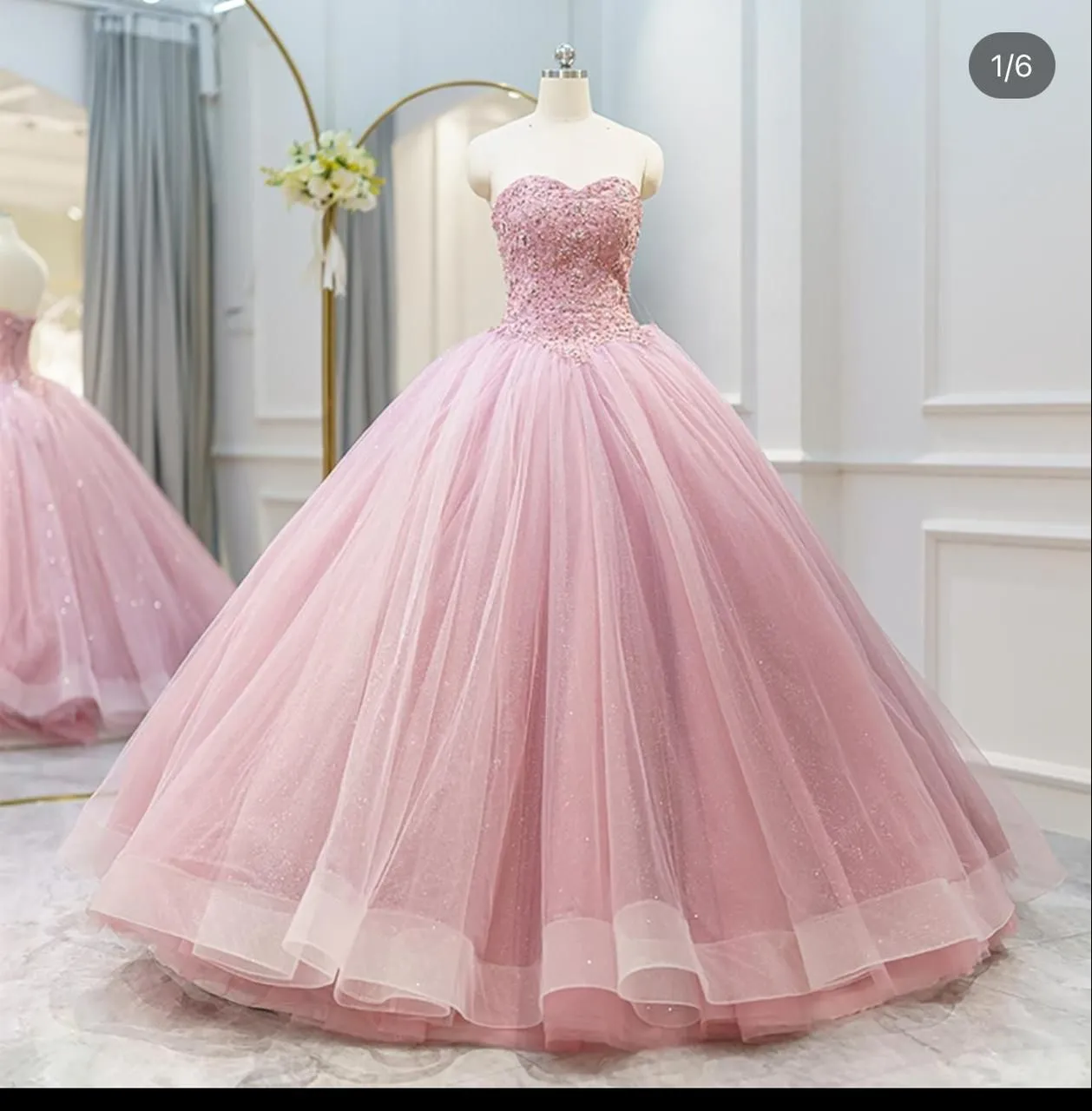 Blush Rose Sequin Ball Gown - Image 2