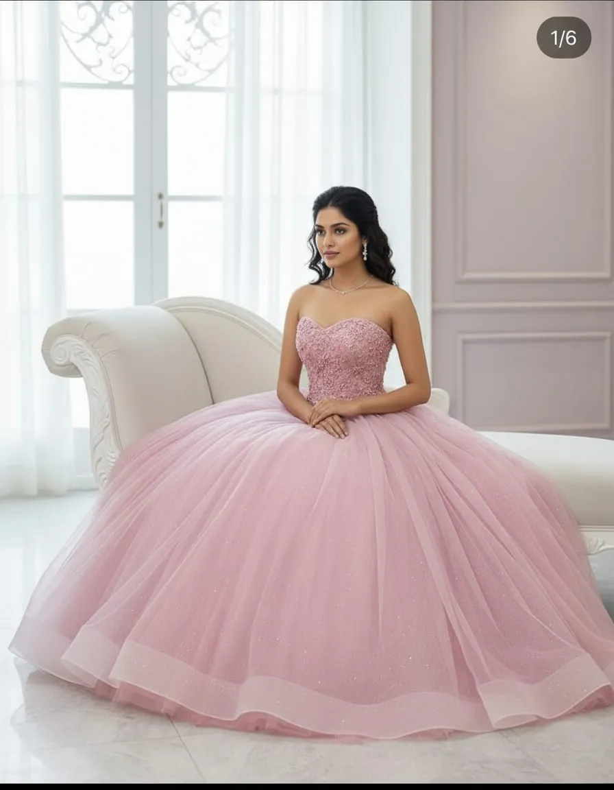 Blush Rose Sequin Ball Gown - Image 3