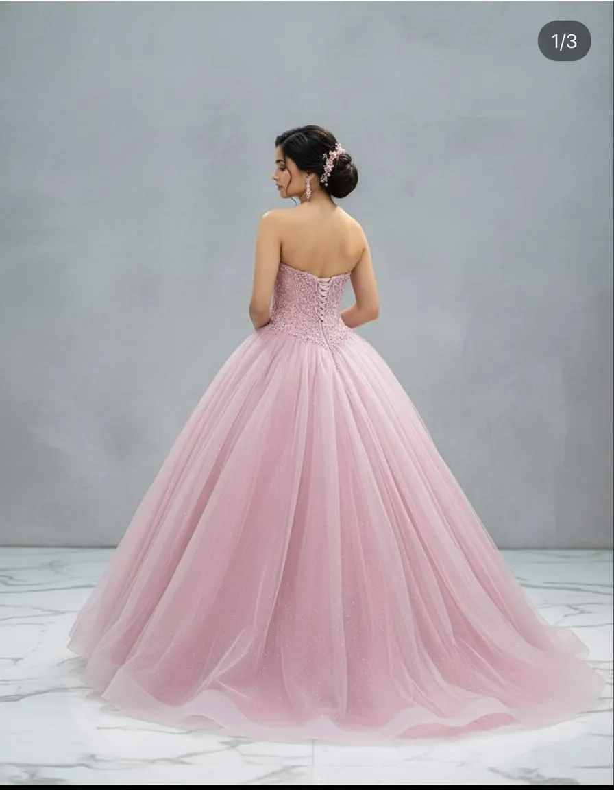 Blush Rose Sequin Ball Gown - Image 4