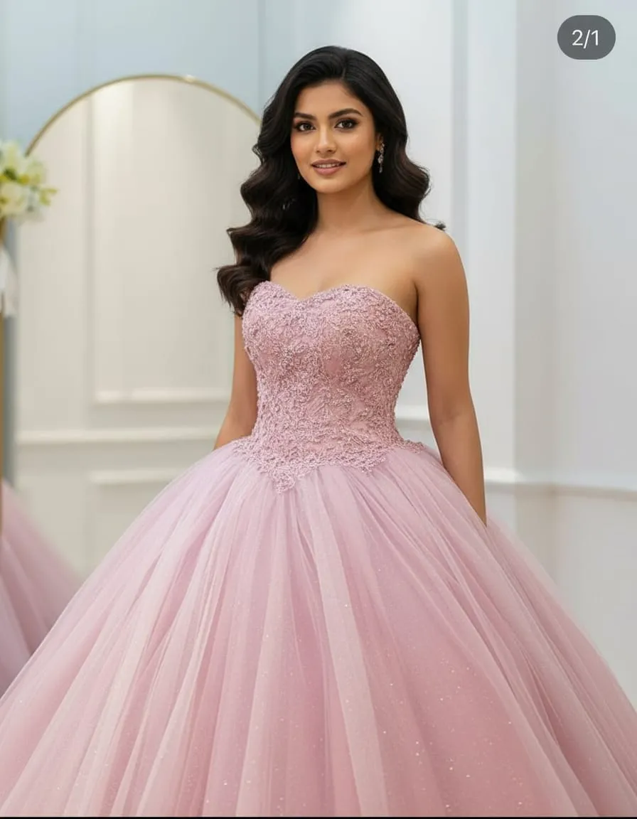 Blush Rose Sequin Ball Gown - Image 5