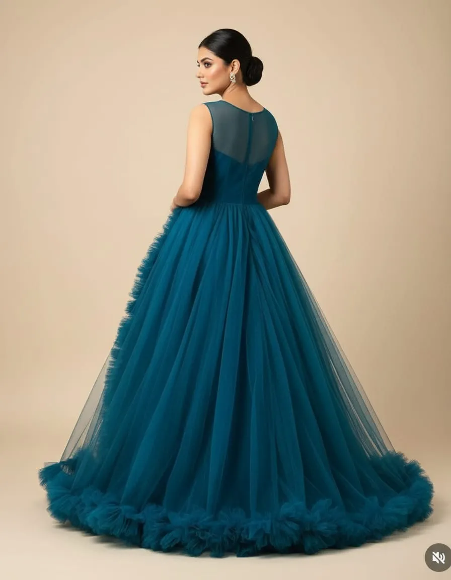 Teal Cascade Ruffle Statement Gown - Image 4