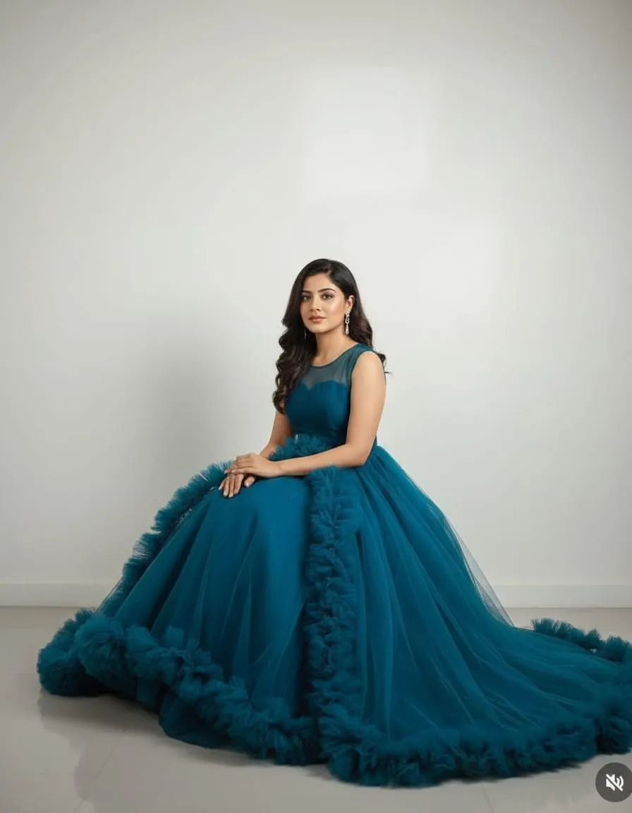 Teal Cascade Ruffle Statement Gown - Image 5