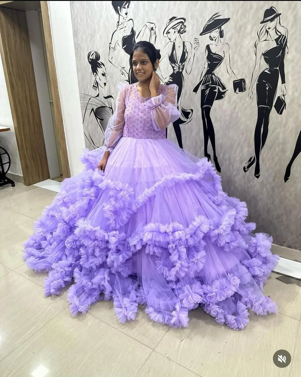 Lavender Mist Ruffled Tulle Couture Ball Gown - Image 4