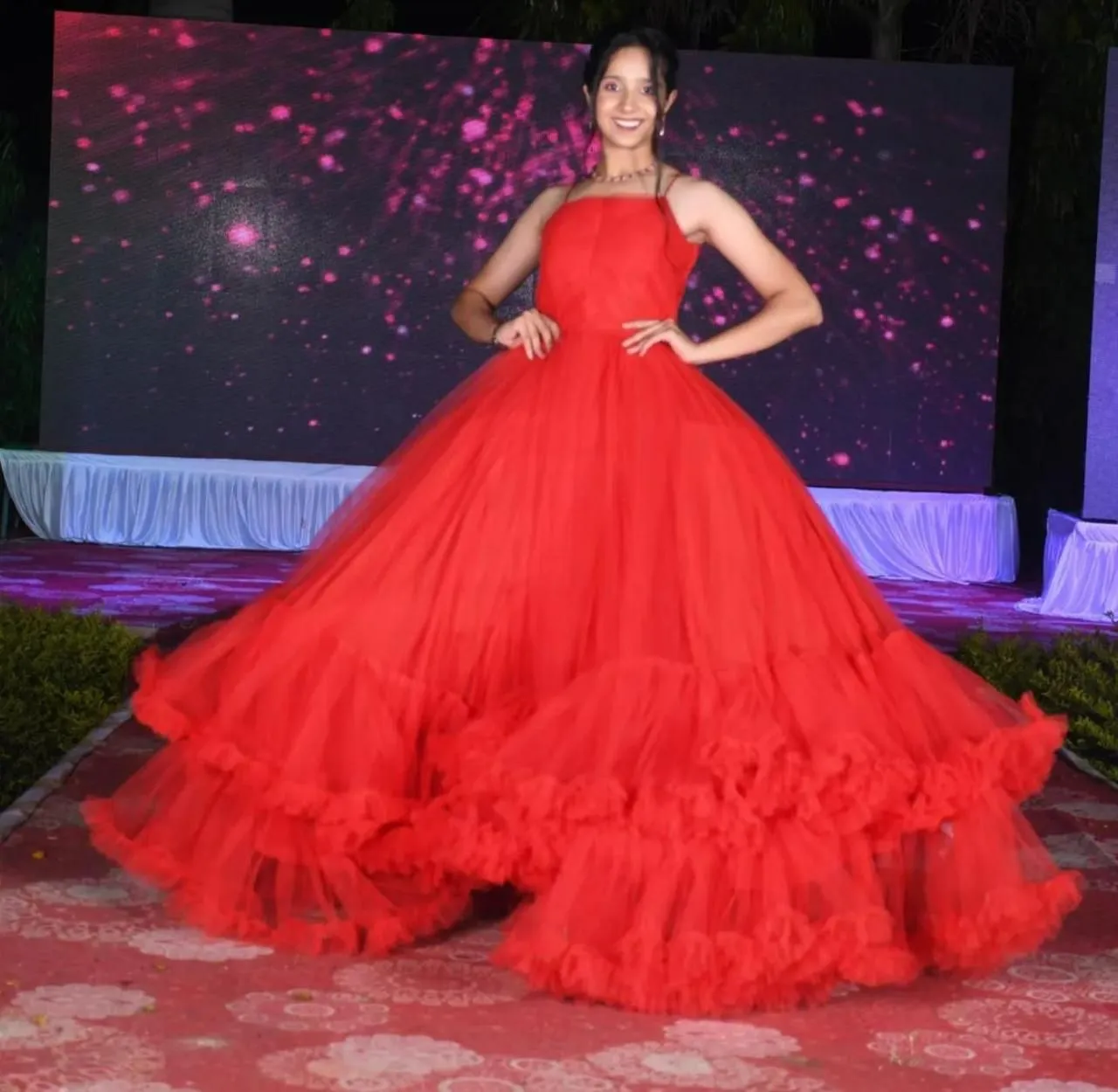 Crimson Flame Layered Tulle Ball Gown - Image 2
