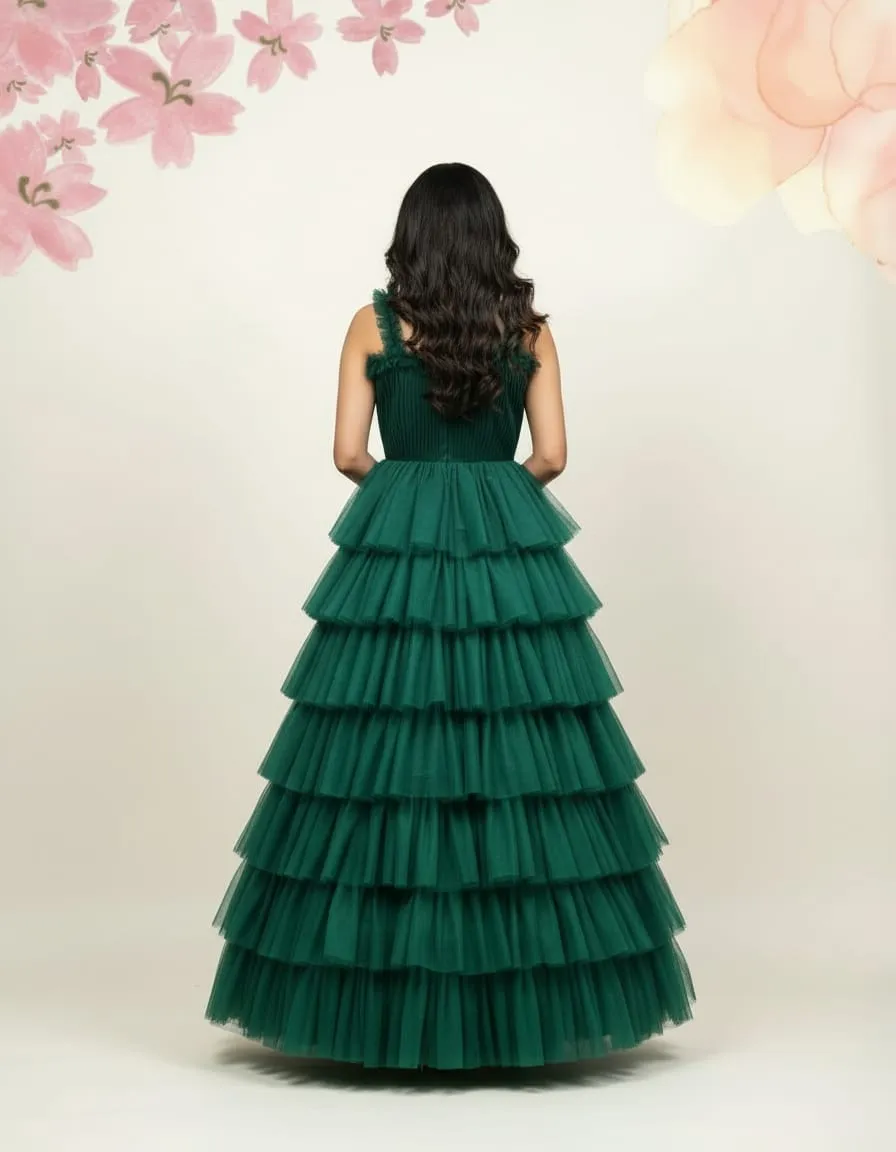 Emerald Tiered Ruffle Ball Gown - Image 3