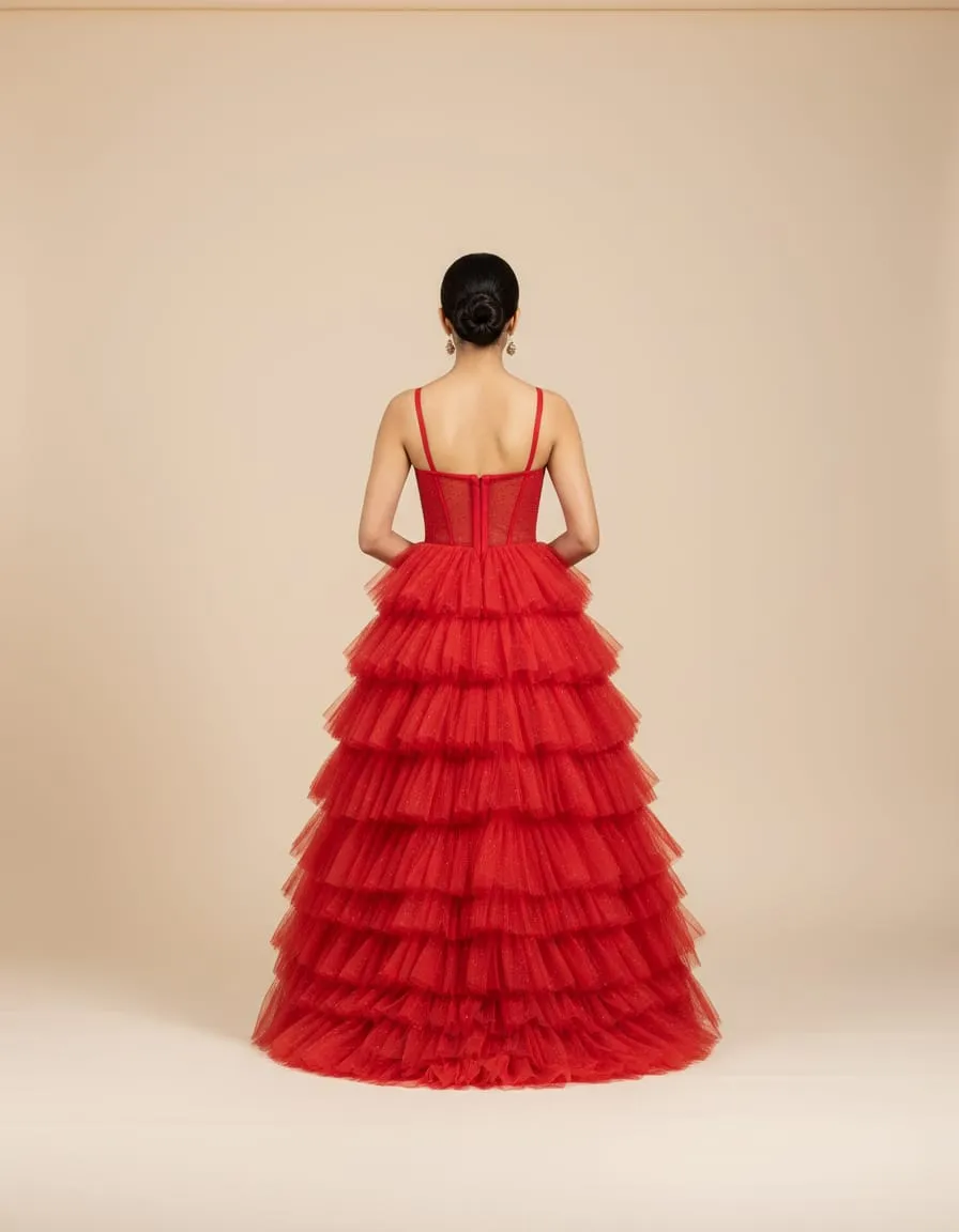 Scarlet Symphony Tiered Ball Gown - Image 5