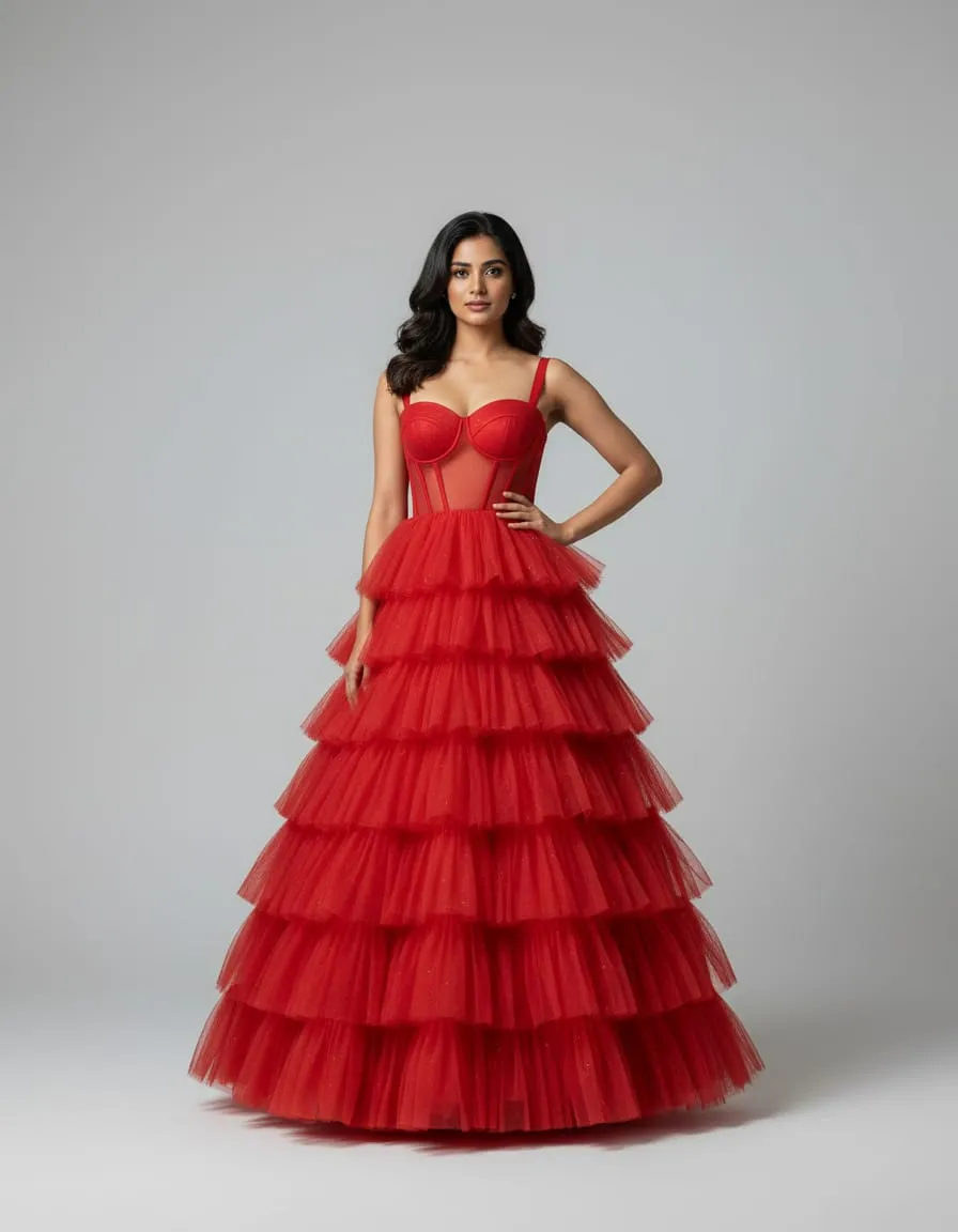 Scarlet Symphony Tiered Ball Gown - Image 3