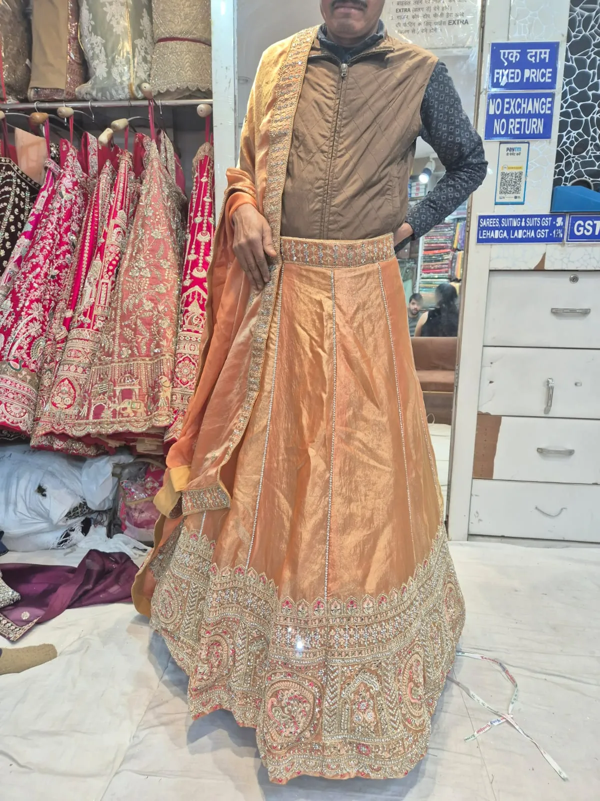 Peach Mehrang Royal Bridal Lehenga Set - Image 5