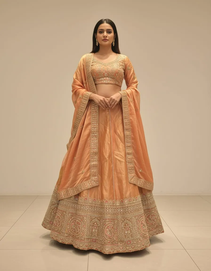 Peach Mehrang Royal Bridal Lehenga Set - Image 4