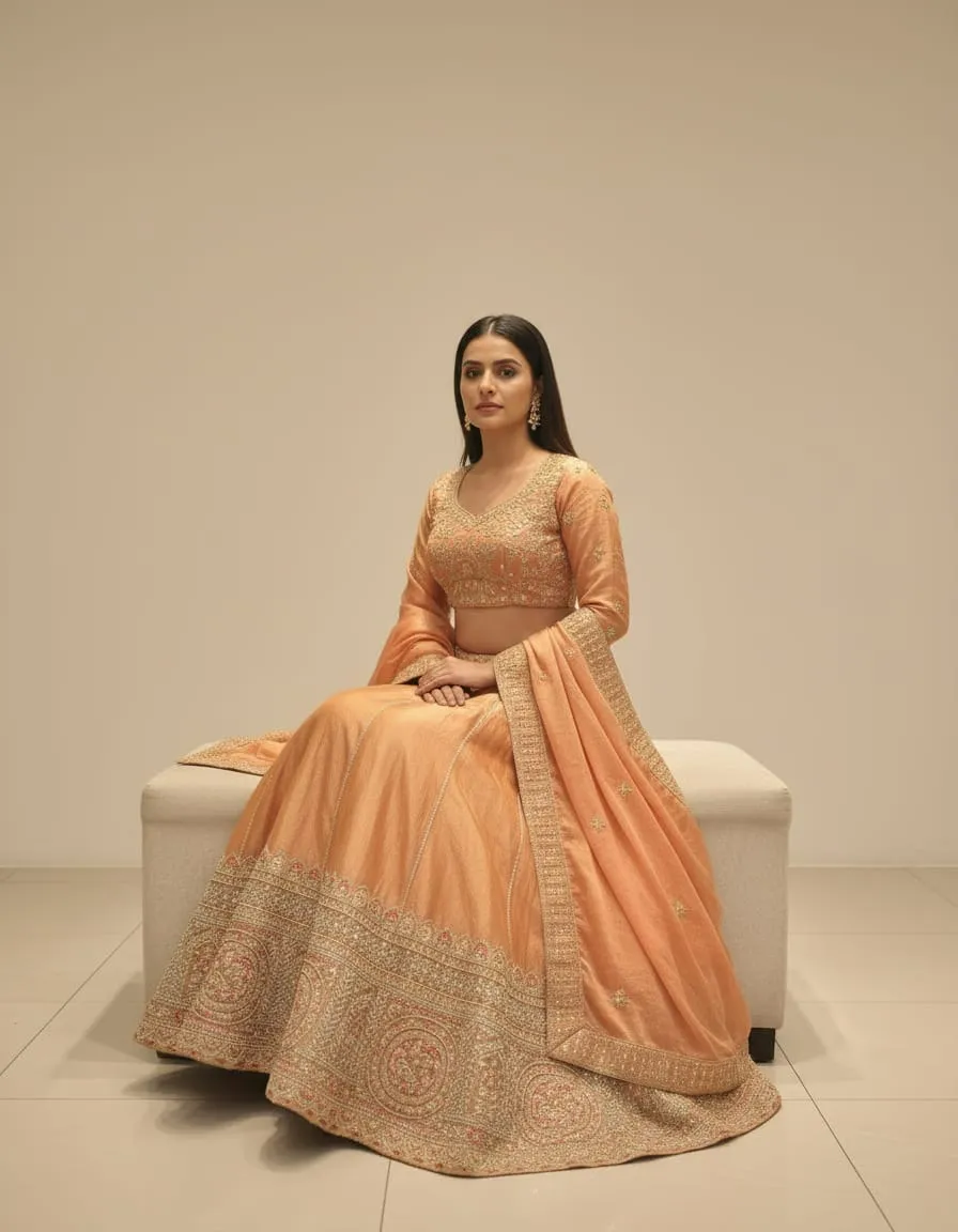 Peach Mehrang Royal Bridal Lehenga Set - Image 3