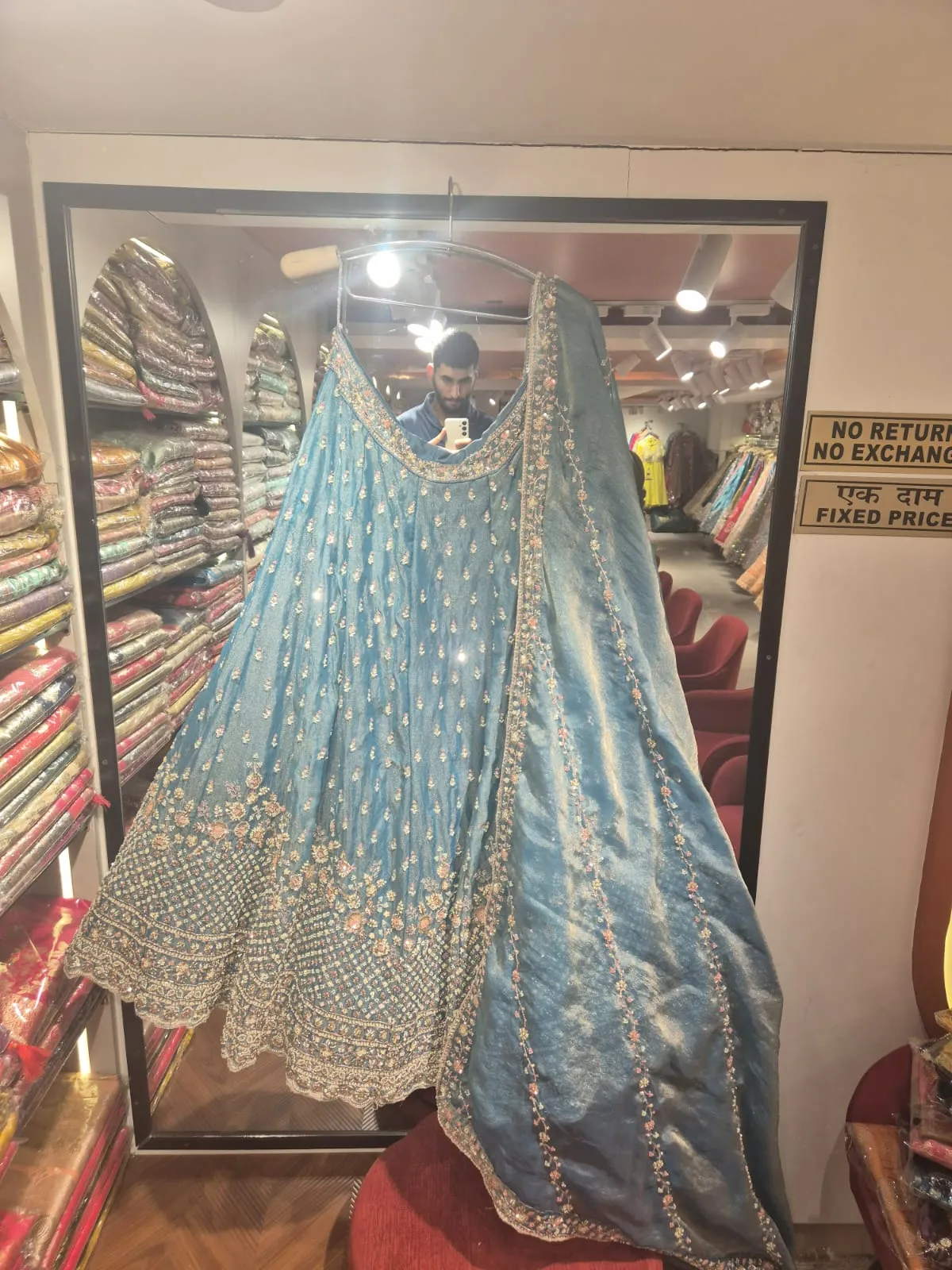 Noor-e-Teal Hand Embroidered Unstitched Lehenga Set - Image 6