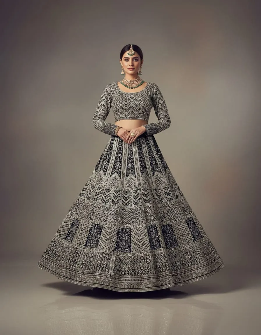 Royal Noir Mirrorwork Lehenga - Image 3
