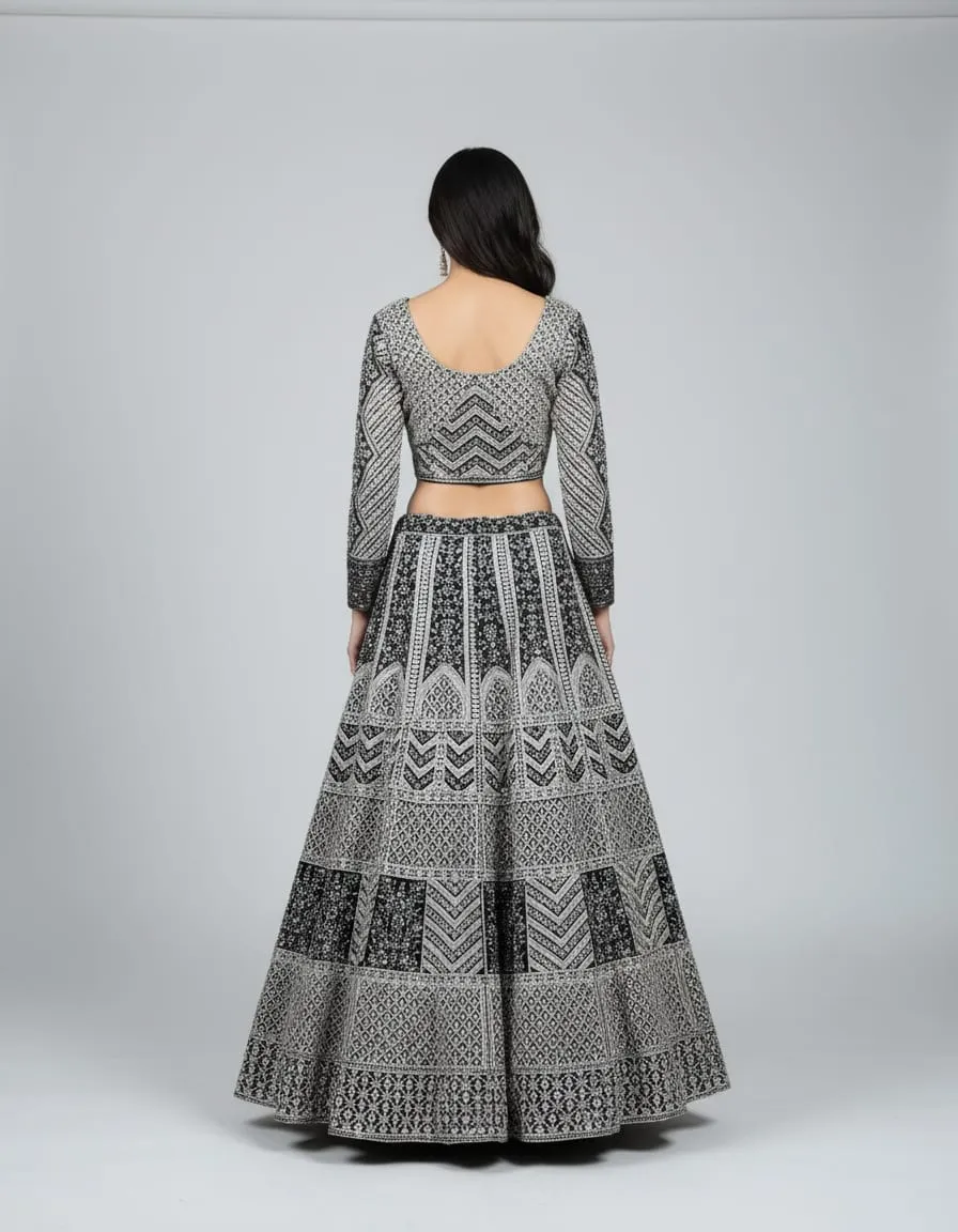 Royal Noir Mirrorwork Lehenga - Image 4