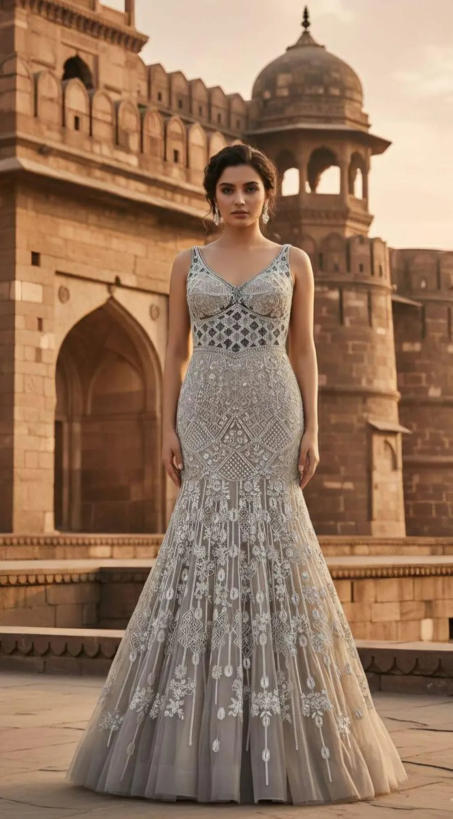 Grey Silver Heavy Embellished Mermaid Gown – Luxury Reception & Cocktail Wear - Image 3