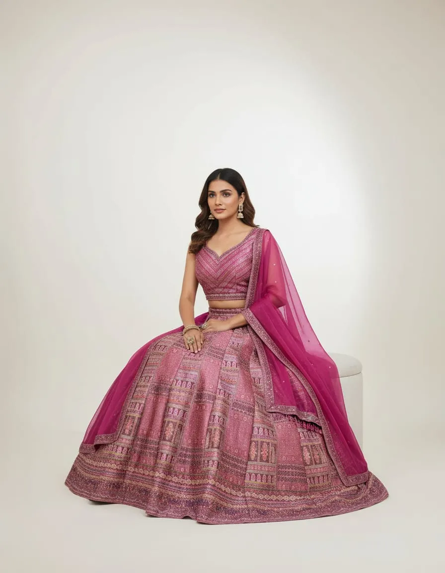Ruhani Rani Handwoven Fuchsia Lehenga Set - Image 4