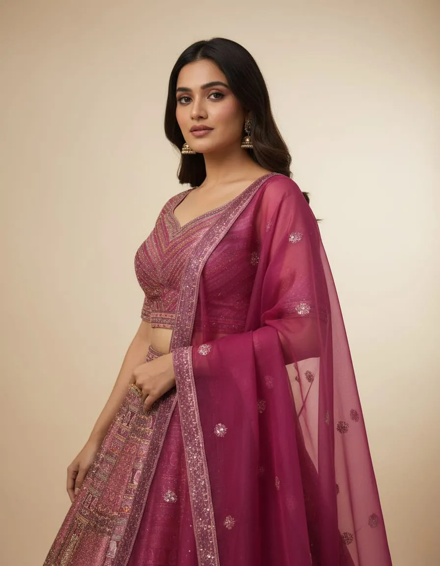 Ruhani Rani Handwoven Fuchsia Lehenga Set - Image 3