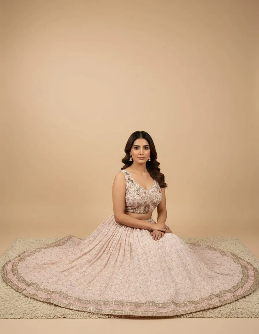 Noor-e-Blush Hand-Embroidered Net Lehenga Set - Image 4