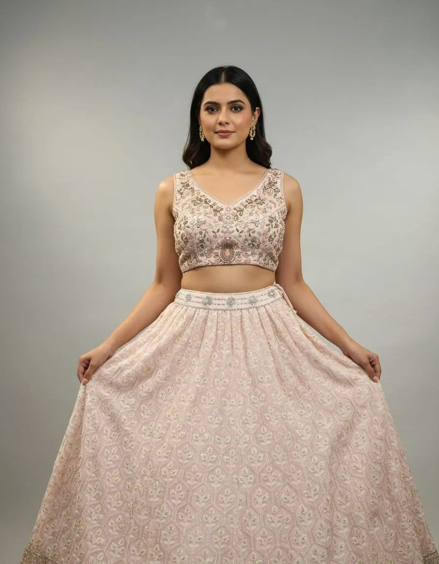 Noor-e-Blush Hand-Embroidered Net Lehenga Set - Image 3