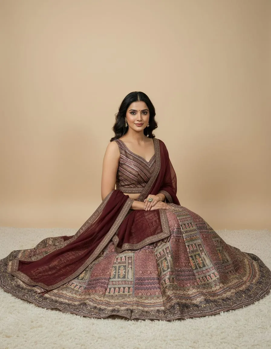 Zarmina Heirloom Print Bridal Lehenga Set - Image 3