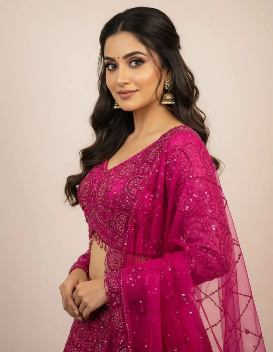 Fuchsia Radiance Hand-Embroidered Lehenga - Image 5