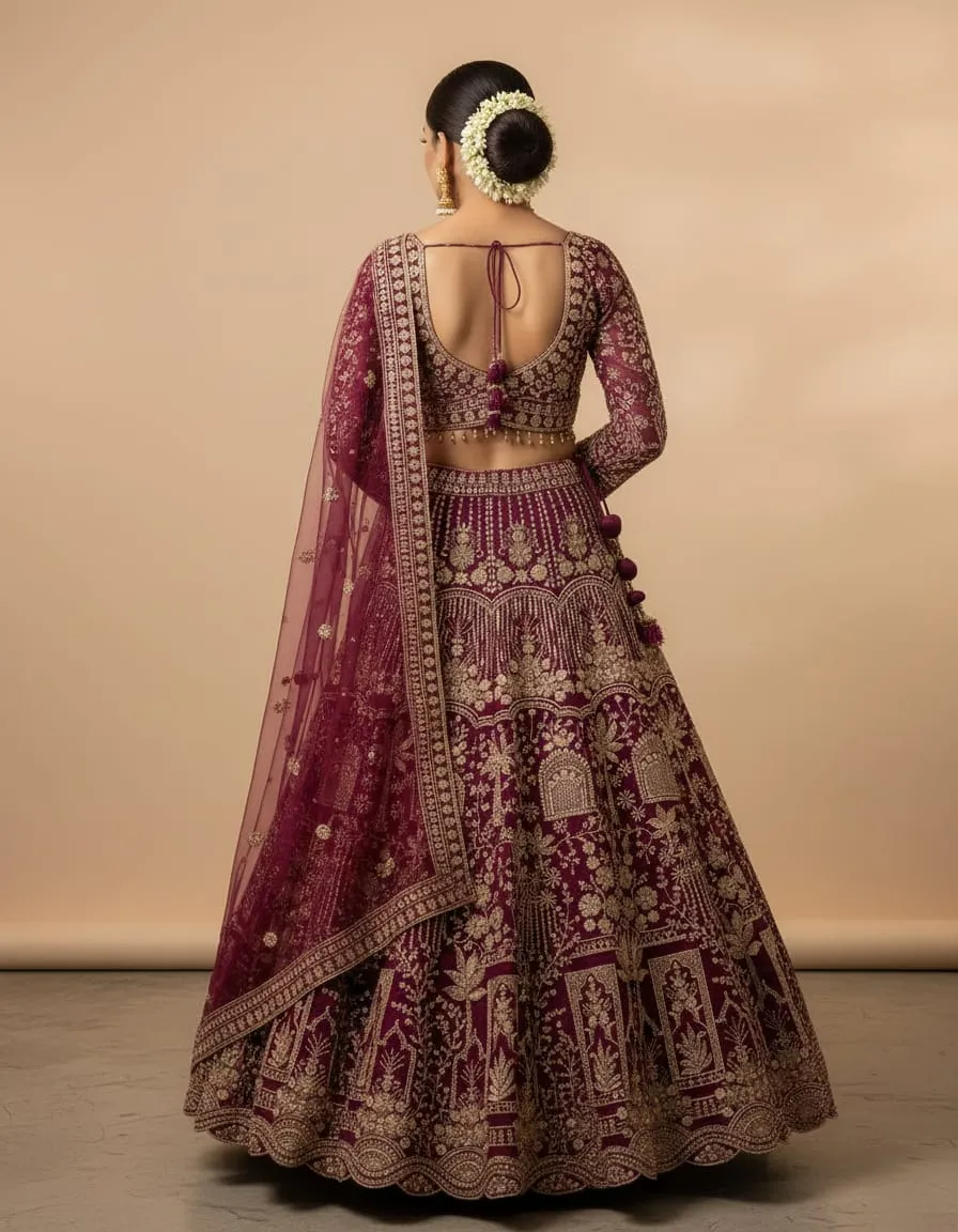 Maroon Zari Royal Heritage Lehenga - Image 3