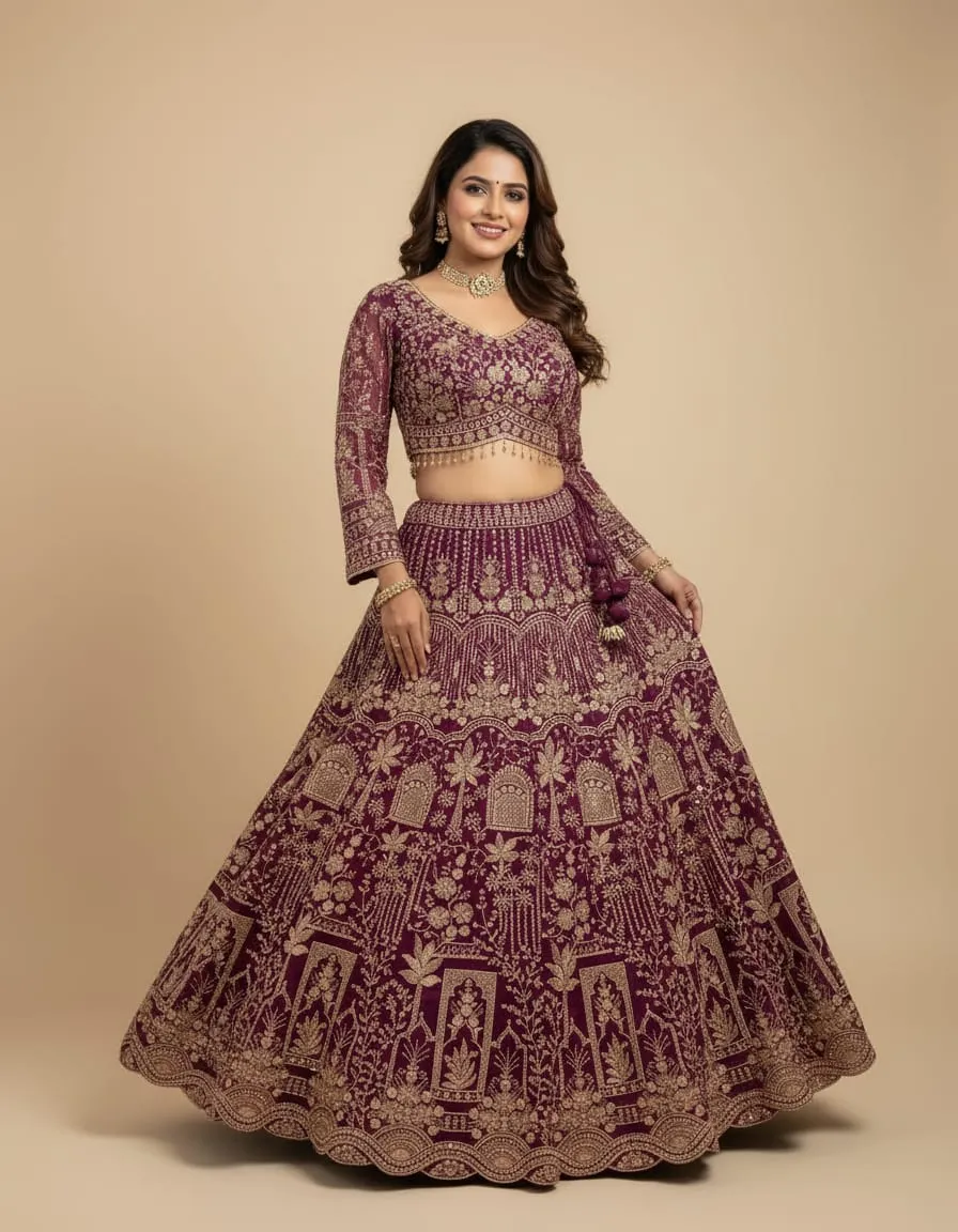 Maroon Zari Royal Heritage Lehenga - Image 4