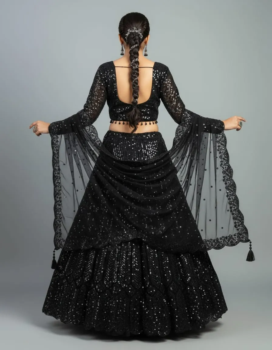 Midnight Luxe Sequin Lehenga Set - Image 3