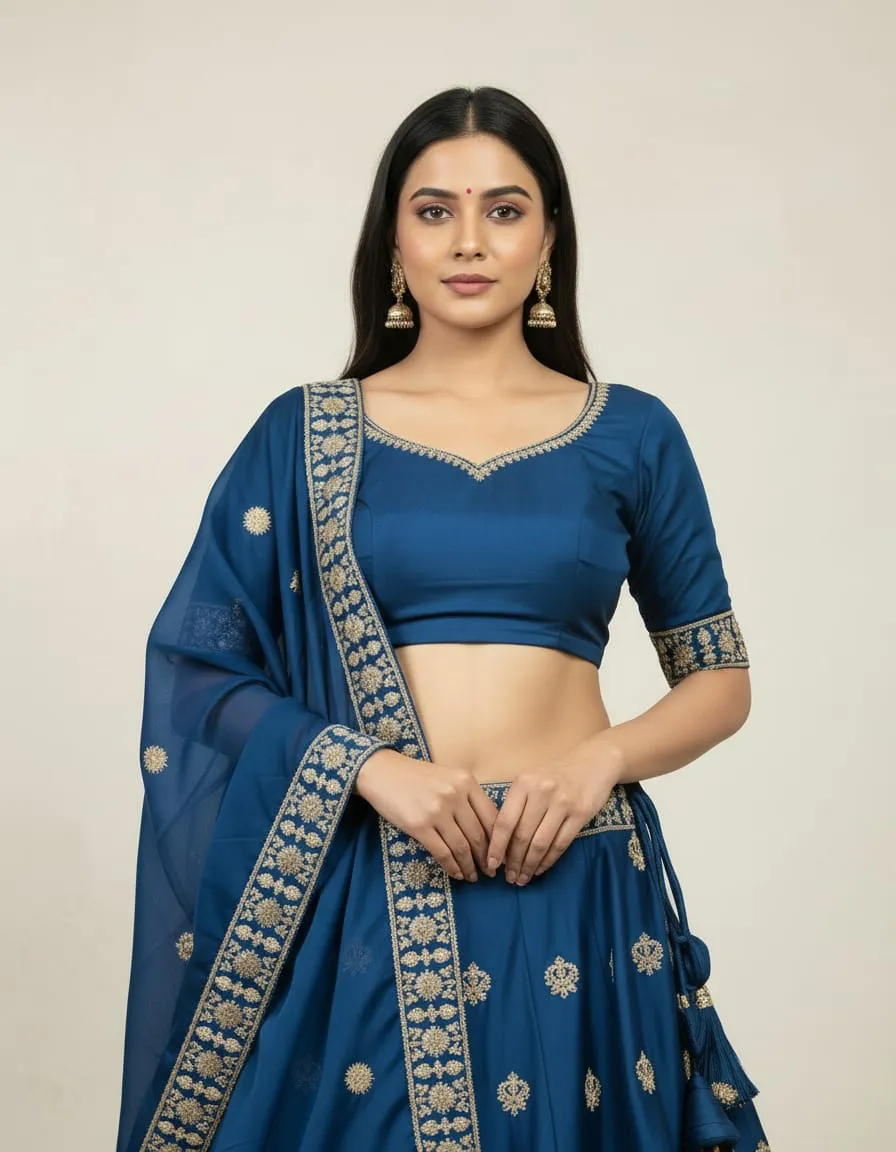 Royal Sapphire Zari Bridal Lehenga Set - Image 4