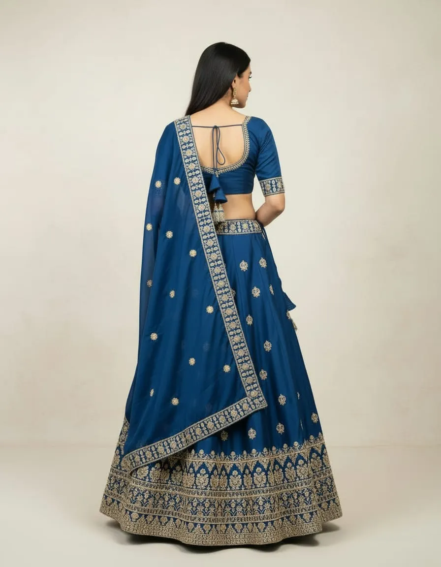Royal Sapphire Zari Bridal Lehenga Set - Image 3