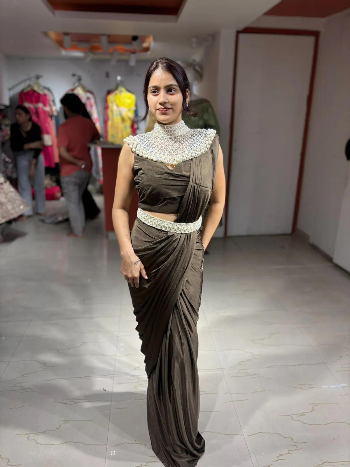 Zoya Pearl Collar Pre-Draped Saree Set - Image 4