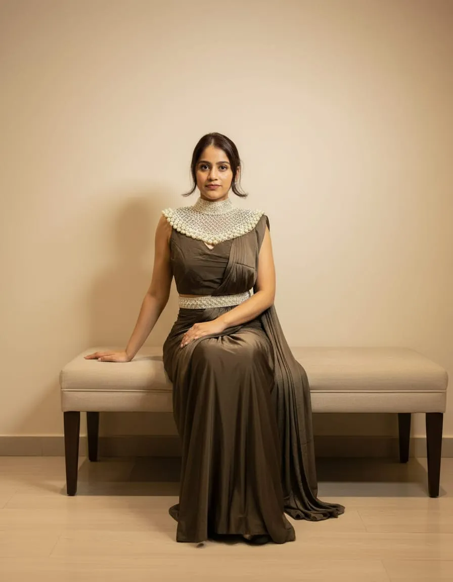 Zoya Pearl Collar Pre-Draped Saree Set - Image 3