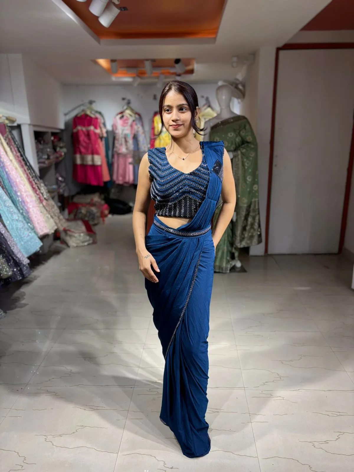 Aira Midnight Blue Pre-Draped Saree Set - Image 2