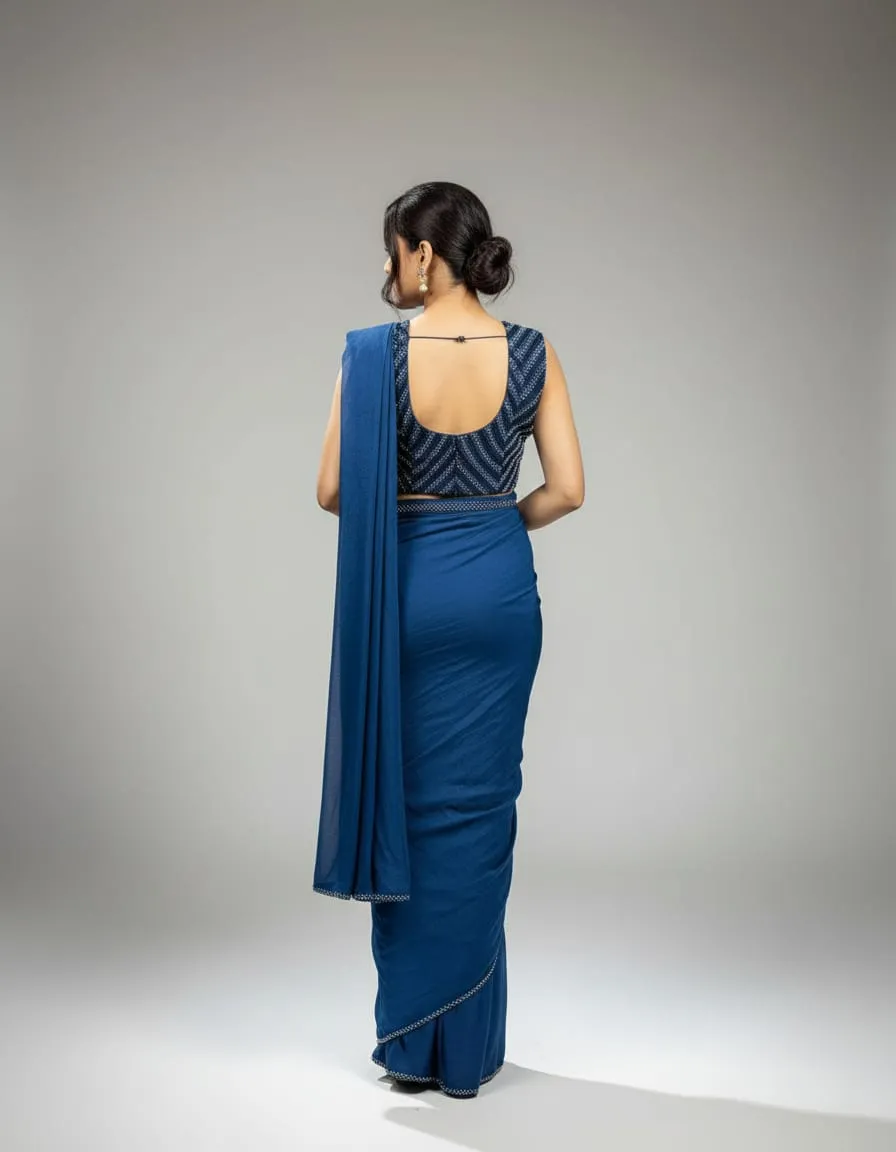Aira Midnight Blue Pre-Draped Saree Set - Image 4