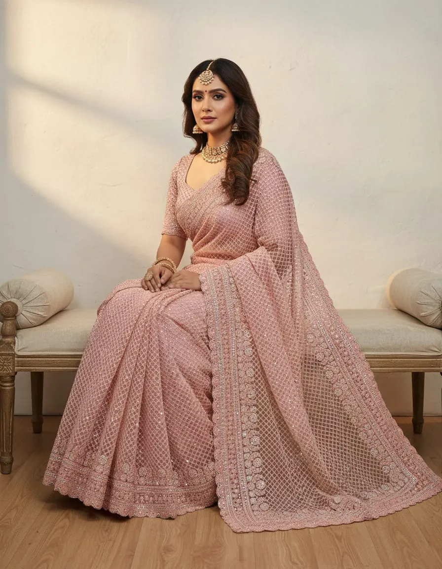 Noor-E-Blush Handworked Net Blouse Fabric - Image 4