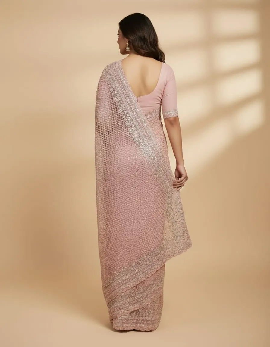 Noor-E-Blush Handworked Net Blouse Fabric - Image 3